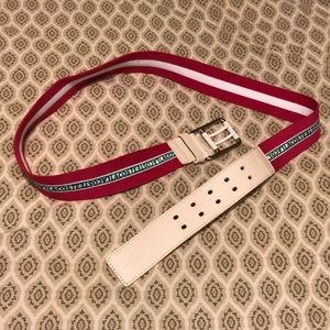 Bright Pink & White Lacoste Leather & Fabric Belt